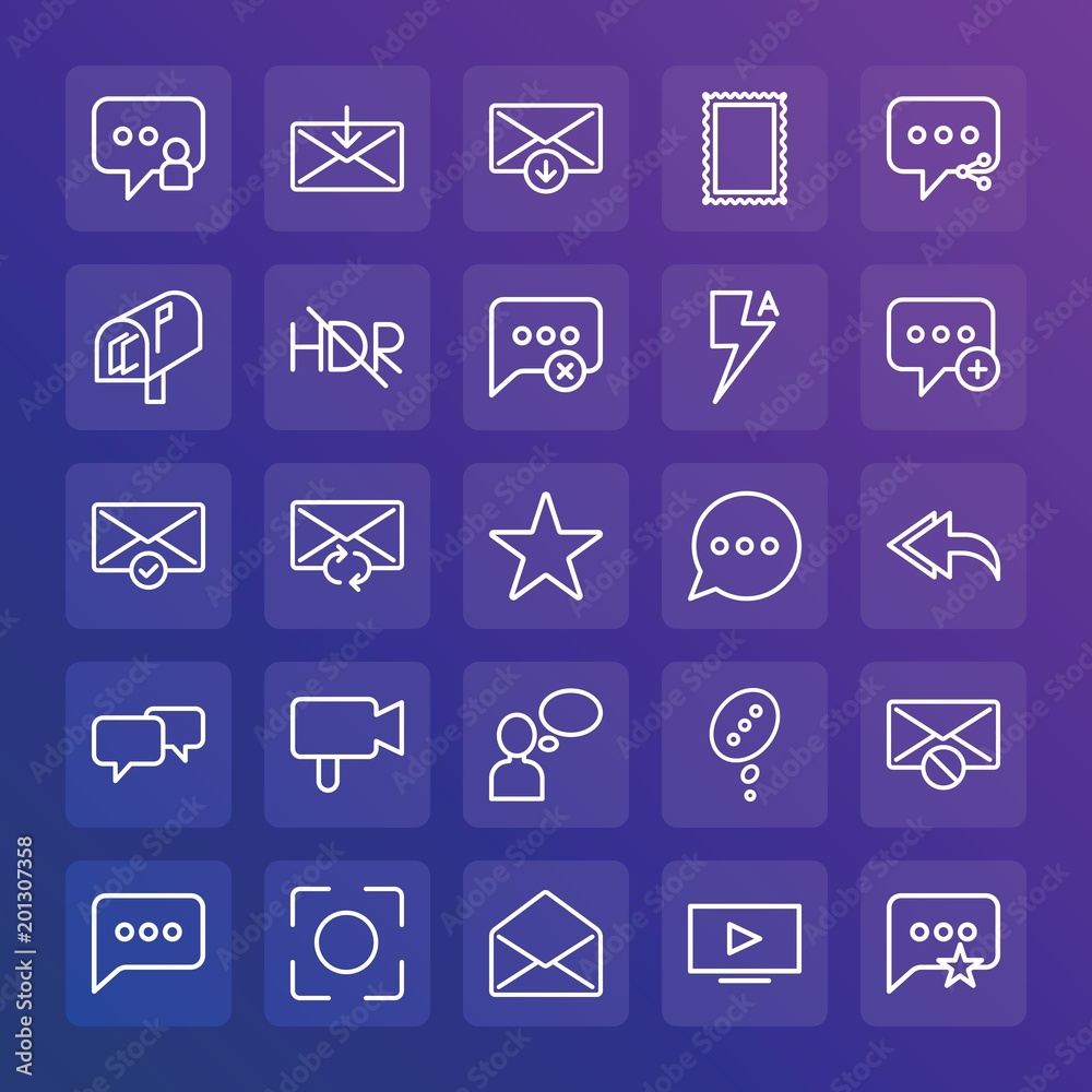 Modern Simple Set of chat and messenger, video, photos, email Vector outline Icons. ..Contains such Icons as receive, download, button and more on gradient background. Fully Editable. Pixel Perfect. Modern Simple Set of chat and messenger, video, photos, email Vector outline Icons. ..Contains such Icons as receive, download, button and more on gradient background. Fully Editable. Pixel Perfect.