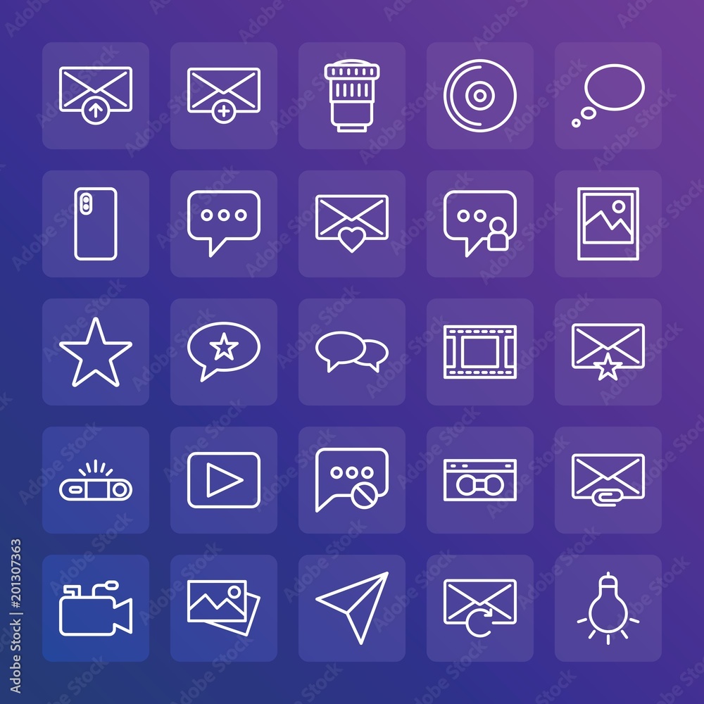 Modern Simple Set of chat and messenger, video, photos, email Vector outline Icons. ..Contains such Icons as television, send, icon and more on gradient background. Fully Editable. Pixel Perfect. Modern Simple Set of chat and messenger, video, photos, email Vector outline Icons. ..Contains such Icons as television, send, icon and more on gradient background. Fully Editable. Pixel Perfect.