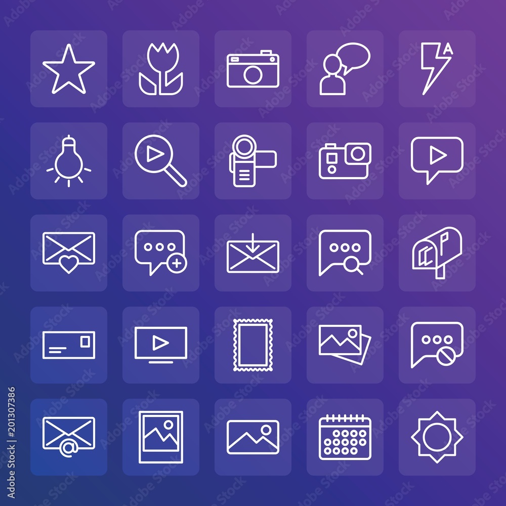Modern Simple Set of chat and messenger, video, photos, email Vector outline Icons. ..Contains such Icons as bulb, lightning, create and more on gradient background. Fully Editable. Pixel Perfect. Modern Simple Set of chat and messenger, video, photos, email Vector outline Icons. ..Contains such Icons as bulb, lightning, create and more on gradient background. Fully Editable. Pixel Perfect.