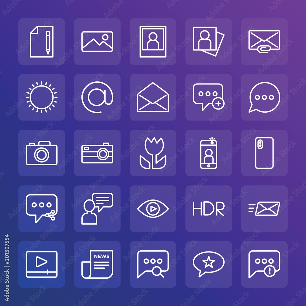 Modern Simple Set of chat and messenger, video, photos, email Vector outline Icons. ..Contains such Icons as sunny, architecture, line and more on gradient background. Fully Editable. Pixel Perfect. Modern Simple Set of chat and messenger, video, photos, email Vector outline Icons. ..Contains such Icons as sunny, architecture, line and more on gradient background. Fully Editable. Pixel Perfect.