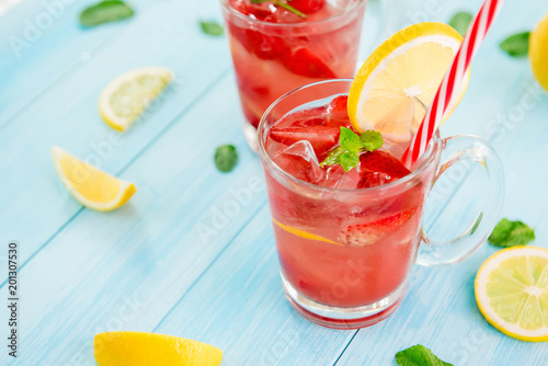 Colorful strawberry refreshing drinks for summer,