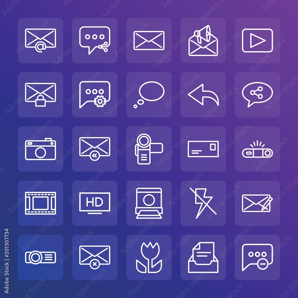 Modern Simple Set of chat and messenger, video, photos, email Vector outline Icons. ..Contains such Icons as projection, internet and more on gradient background. Fully Editable. Pixel Perfect. Modern Simple Set of chat and messenger, video, photos, email Vector outline Icons. ..Contains such Icons as projection, internet and more on gradient background. Fully Editable. Pixel Perfect.