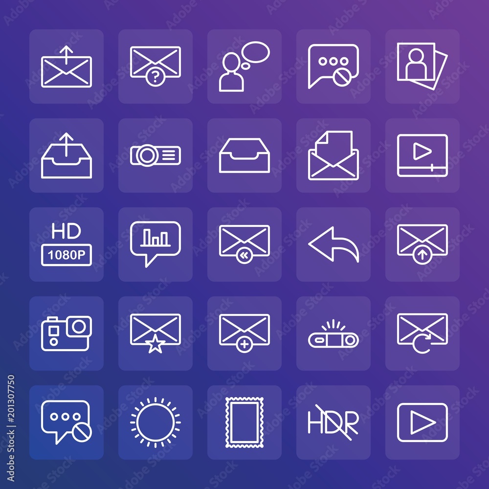 Modern Simple Set of chat and messenger, video, photos, email Vector outline Icons. ..Contains such Icons as beauty, block, video, hdr and more on gradient background. Fully Editable. Pixel Perfect. Modern Simple Set of chat and messenger, video, photos, email Vector outline Icons. ..Contains such Icons as beauty, block, video, hdr and more on gradient background. Fully Editable. Pixel Perfect.