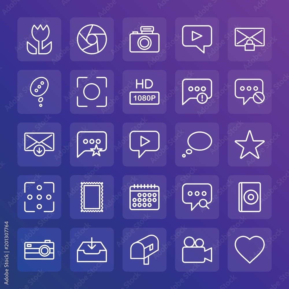 Modern Simple Set of chat and messenger, video, photos, email Vector outline Icons. ..Contains such Icons as disc, message, heart, dvd and more on gradient background. Fully Editable. Pixel Perfect. Modern Simple Set of chat and messenger, video, photos, email Vector outline Icons. ..Contains such Icons as disc, message, heart, dvd and more on gradient background. Fully Editable. Pixel Perfect.