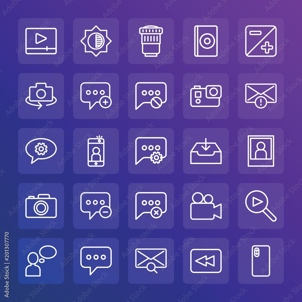 Modern Simple Set of chat and messenger, video, photos, email Vector outline Icons. ..Contains such Icons as rewind, compact, disc and more on gradient background. Fully Editable. Pixel Perfect. Modern Simple Set of chat and messenger, video, photos, email Vector outline Icons. ..Contains such Icons as rewind, compact, disc and more on gradient background. Fully Editable. Pixel Perfect.