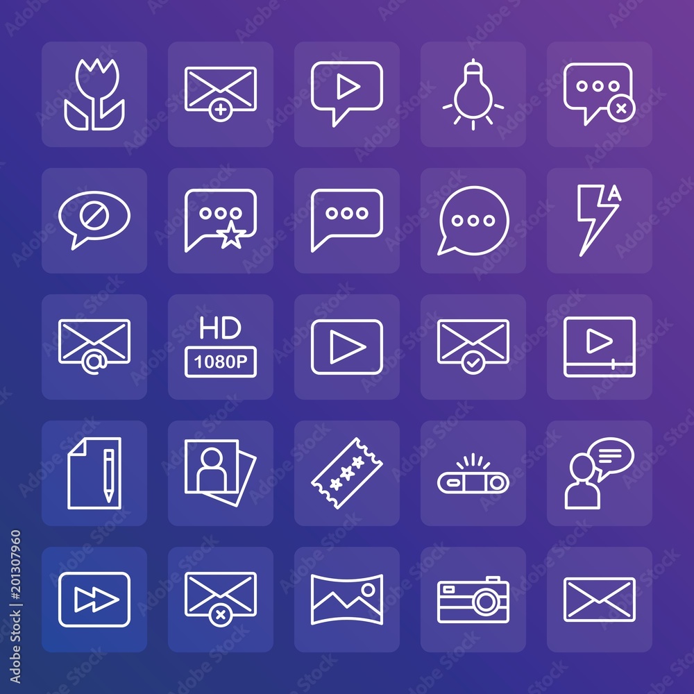 Modern Simple Set of chat and messenger, video, photos, email Vector outline Icons. ..Contains such Icons as hd, landscape, nature and more on gradient background. Fully Editable. Pixel Perfect. Modern Simple Set of chat and messenger, video, photos, email Vector outline Icons. ..Contains such Icons as hd, landscape, nature and more on gradient background. Fully Editable. Pixel Perfect.