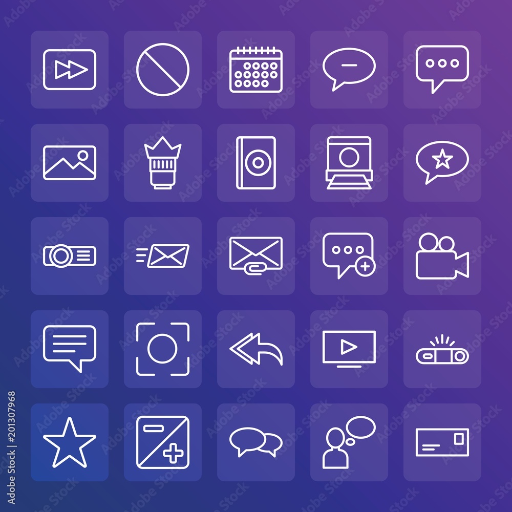 Modern Simple Set of chat and messenger, video, photos, email Vector outline Icons. ..Contains such Icons as bubble, lens, idea, web and more on gradient background. Fully Editable. Pixel Perfect. Modern Simple Set of chat and messenger, video, photos, email Vector outline Icons. ..Contains such Icons as bubble, lens, idea, web and more on gradient background. Fully Editable. Pixel Perfect.