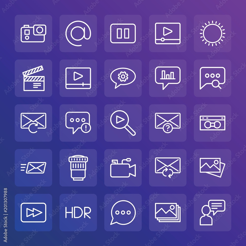 Modern Simple Set of chat and messenger, video, photos, email Vector outline Icons. ..Contains such Icons as alert, button, problem and more on gradient background. Fully Editable. Pixel Perfect. Modern Simple Set of chat and messenger, video, photos, email Vector outline Icons. ..Contains such Icons as alert, button, problem and more on gradient background. Fully Editable. Pixel Perfect.