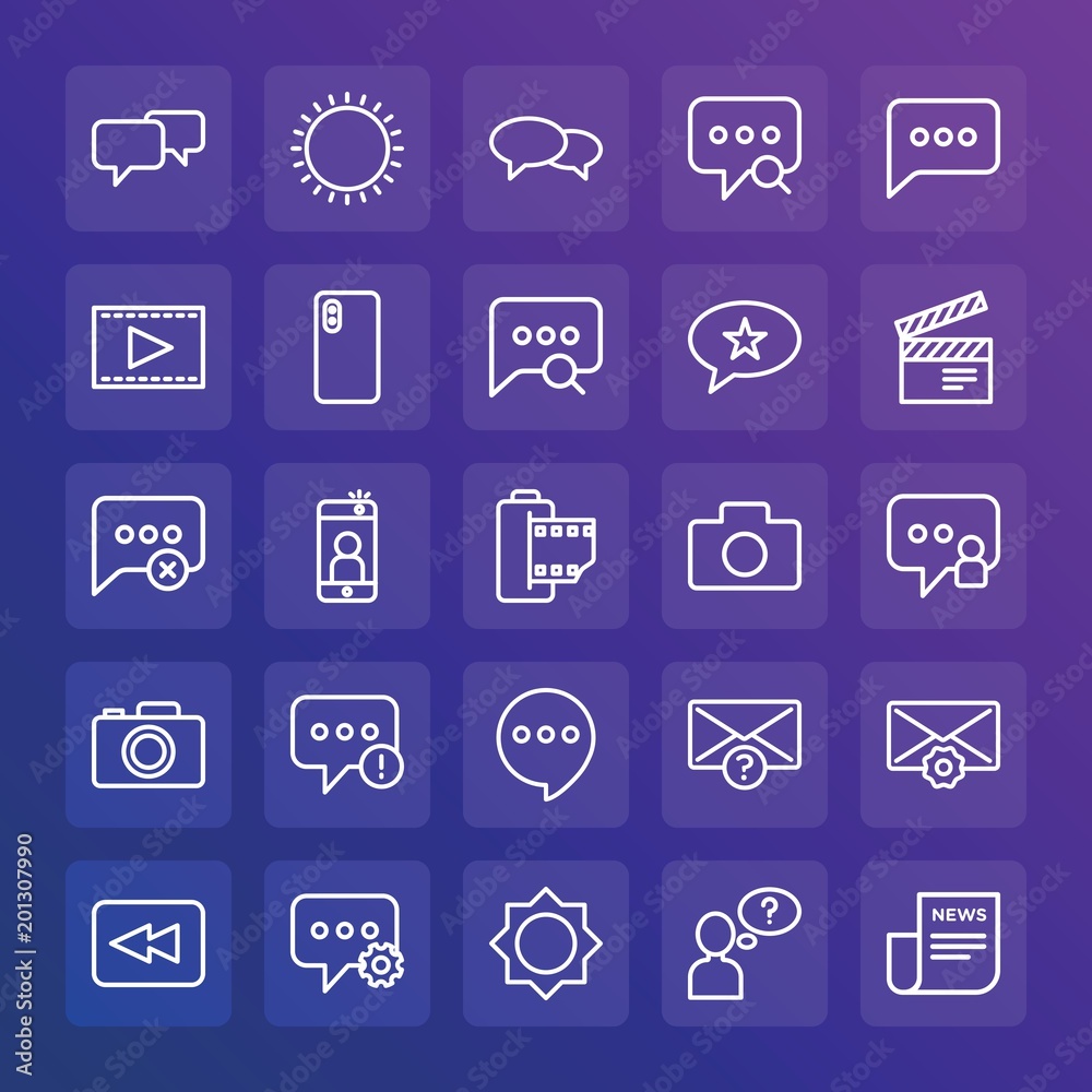 Modern Simple Set of chat and messenger, video, photos, email Vector outline Icons. ..Contains such Icons as communication, options and more on gradient background. Fully Editable. Pixel Perfect. Modern Simple Set of chat and messenger, video, photos, email Vector outline Icons. ..Contains such Icons as communication, options and more on gradient background. Fully Editable. Pixel Perfect.