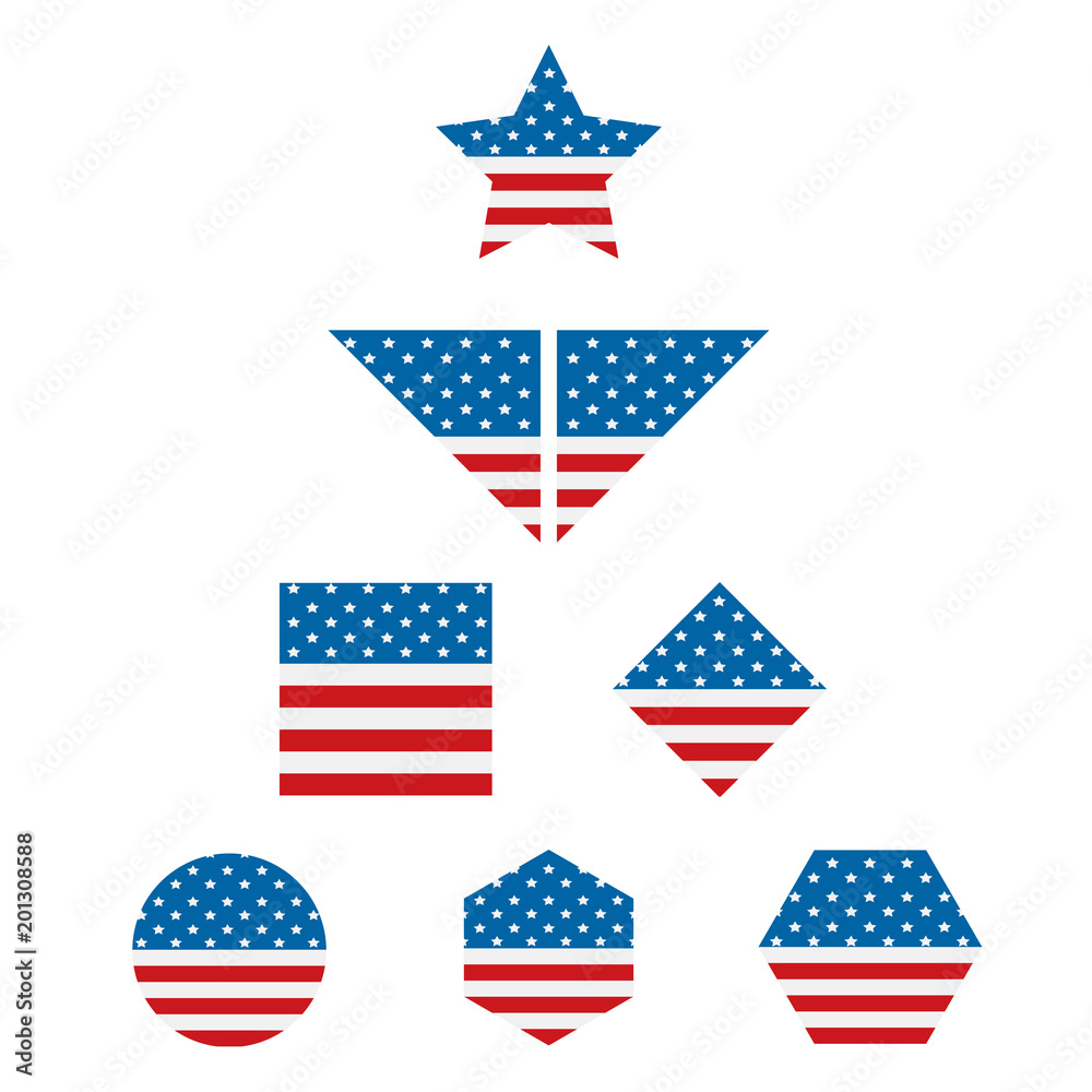 Fototapeta premium USA flag icons set. square, circle, polygon, etc.