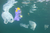 Plastic bags, straws, bottles and cups dumped into ocean, polluting the sea    