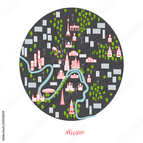 Moscow map. Vector sketch illustration