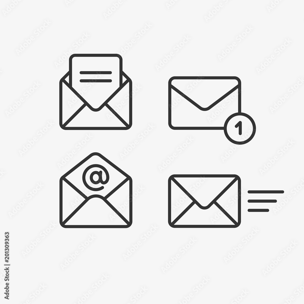 Mail Vector Icon Set Email Post Letter Envelope Newsletter Collecton Isolated On White Line Outline Thin Flat Design Adapted E Mail Icon Set For Web Web Site Mobile App Ui Stock Vector