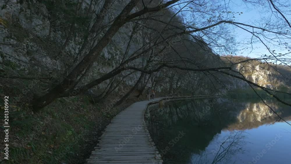 Wooden path along a lake at Plitvice National Park