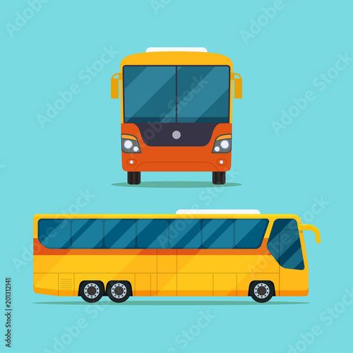 Passenger bus view side and front. Vector flat style illustration