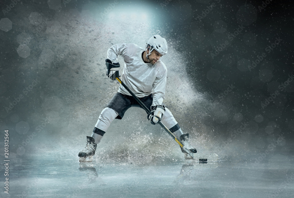 Fototapeta premium Caucassian ice hockey Players in dynamic action in a professiona