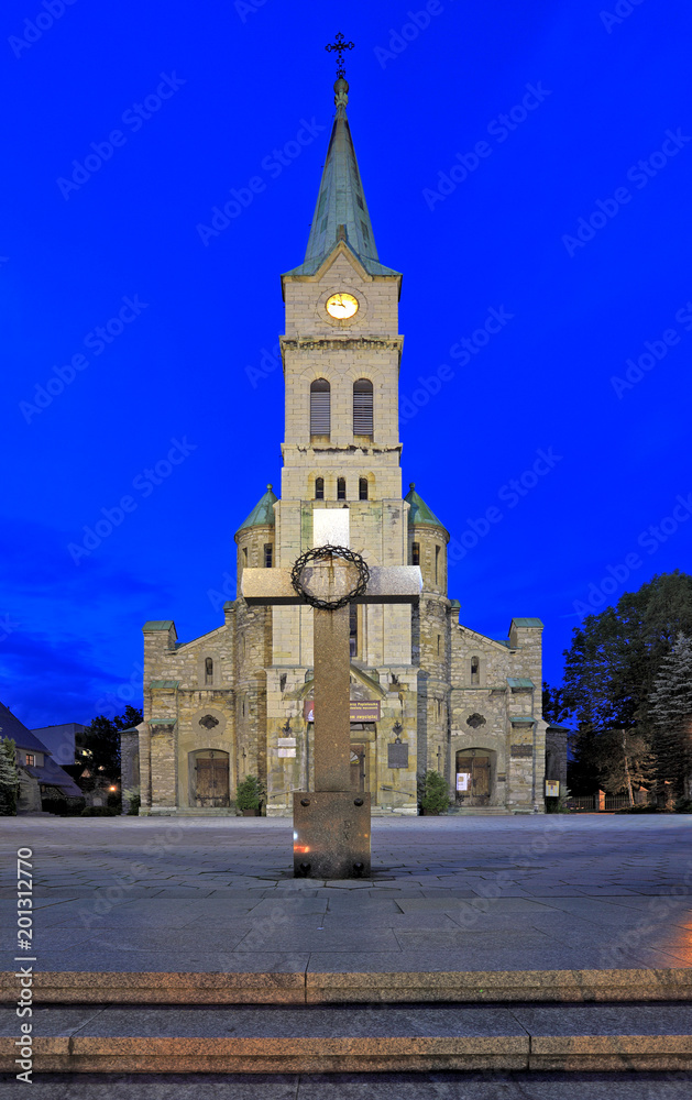 Zakopane, Poland - Traditional Holy Family Parish Church at the Kupowki street, main pedestrian boulevard of Zakopane