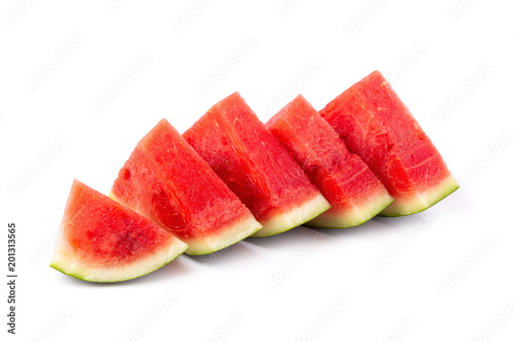 Watermelon and watermelon pieces isolated on a white background Watermelon and watermelon pieces isolated on a white background