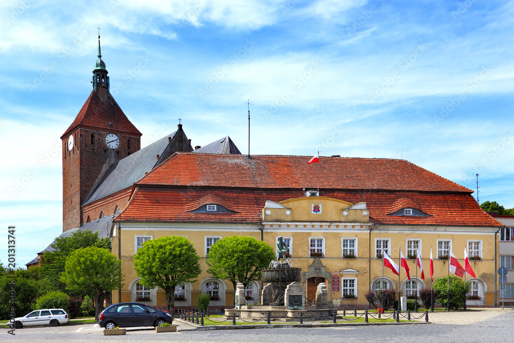 Darlowo, Poland Historic quarter and market square with medieval St
