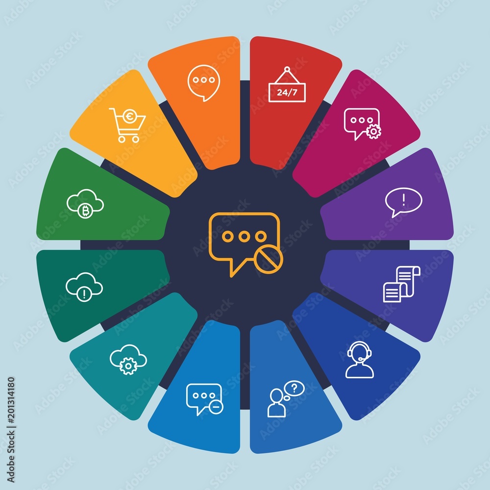 cloud and networking, chat and messenger, mobile, shopping Infographic Circle outline Icons Set. Contains such Icons as  money,  cellphone,  illustration,  sms and more. Fully Editable. Pixel Perfect