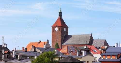 Darlowo, Poland - Historic quarter with medieval St. Mary's Church at the market square