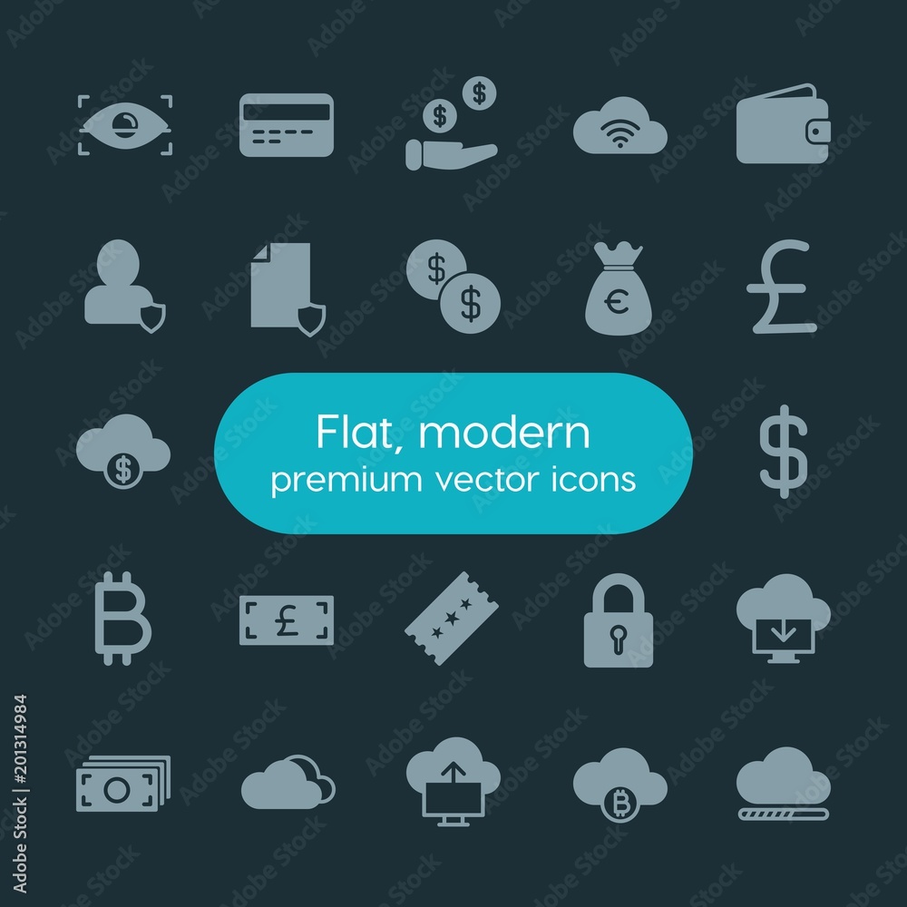 Modern Simple Set of money, cloud and networking, security, video Vector fill Icons. ..Contains such Icons as symbol, sky, credit, white and more on dark background. Fully Editable. Pixel Perfect. Modern Simple Set of money, cloud and networking, security, video Vector fill Icons. ..Contains such Icons as symbol, sky, credit, white and more on dark background. Fully Editable. Pixel Perfect.