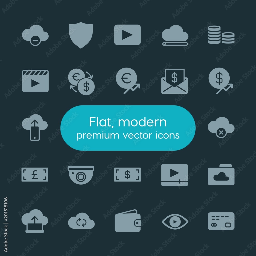 Modern Simple Set of money, cloud and networking, security, video Vector fill Icons. ..Contains such Icons as media, money, shield, icon and more on dark background. Fully Editable. Pixel Perfect. Modern Simple Set of money, cloud and networking, security, video Vector fill Icons. ..Contains such Icons as media, money, shield, icon and more on dark background. Fully Editable. Pixel Perfect.