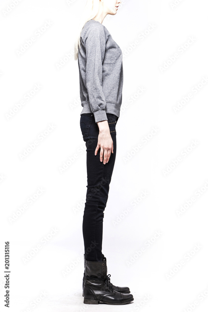 woman stand up wearing clothes isolated white. woman stand up wearing clothes isolated white.