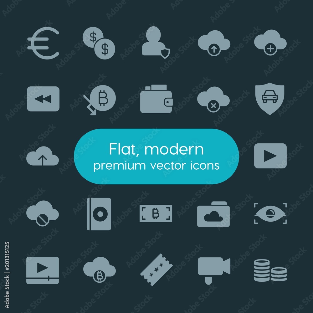 Modern Simple Set of money, cloud and networking, security, video Vector fill Icons. ..Contains such Icons as movie, data, business, cinema and more on dark background. Fully Editable. Pixel Perfect. Modern Simple Set of money, cloud and networking, security, video Vector fill Icons. ..Contains such Icons as movie, data, business, cinema and more on dark background. Fully Editable. Pixel Perfect.