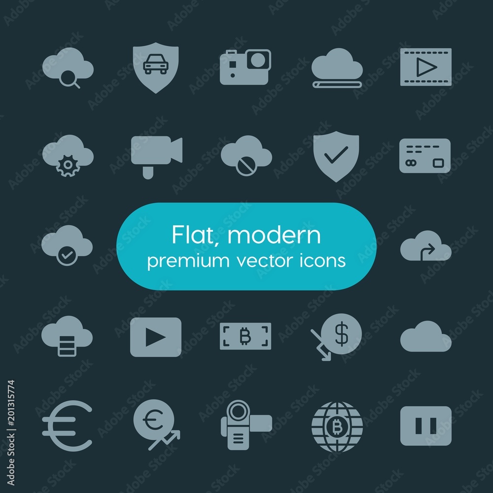 Modern Simple Set of money, cloud and networking, security, video Vector fill Icons. ..Contains such Icons as sky, network, technology and more on dark background. Fully Editable. Pixel Perfect. Modern Simple Set of money, cloud and networking, security, video Vector fill Icons. ..Contains such Icons as sky, network, technology and more on dark background. Fully Editable. Pixel Perfect.