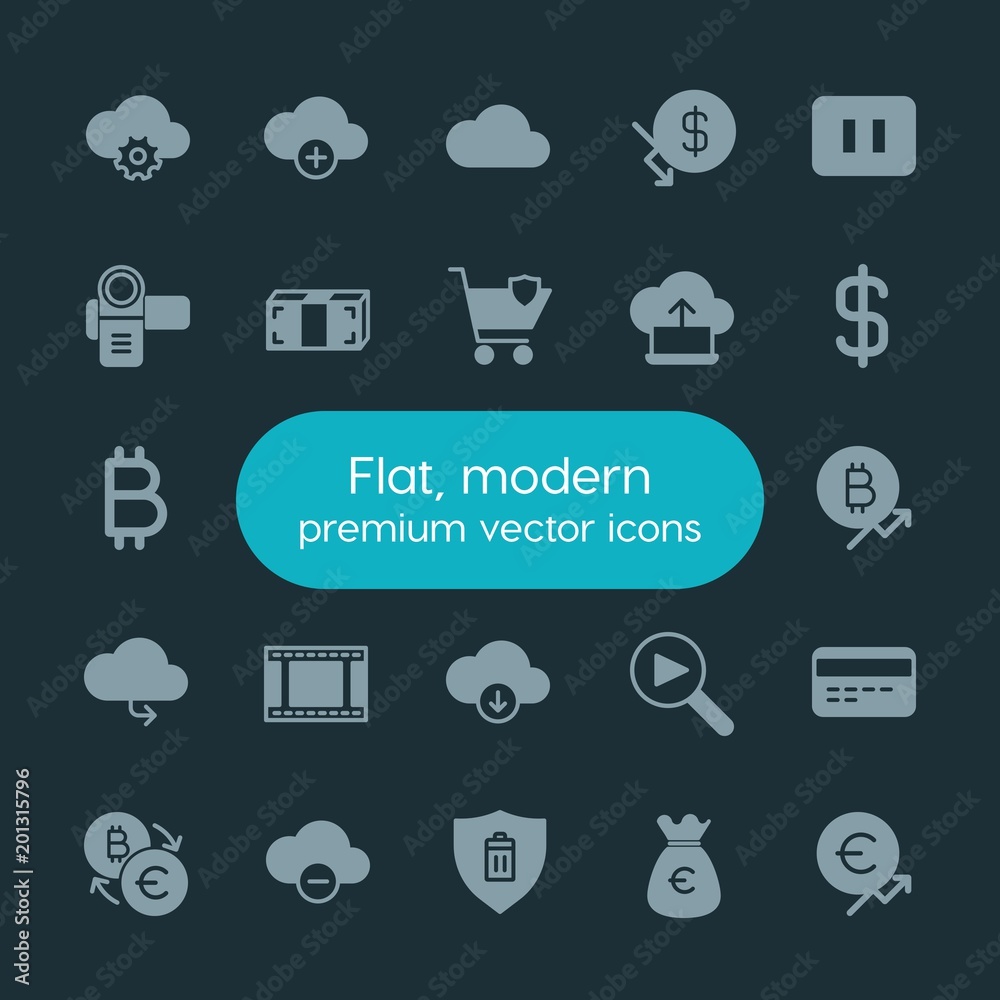 Modern Simple Set of money, cloud and networking, security, video Vector fill Icons. ..Contains such Icons as weather, business, market and more on dark background. Fully Editable. Pixel Perfect. Modern Simple Set of money, cloud and networking, security, video Vector fill Icons. ..Contains such Icons as weather, business, market and more on dark background. Fully Editable. Pixel Perfect.
