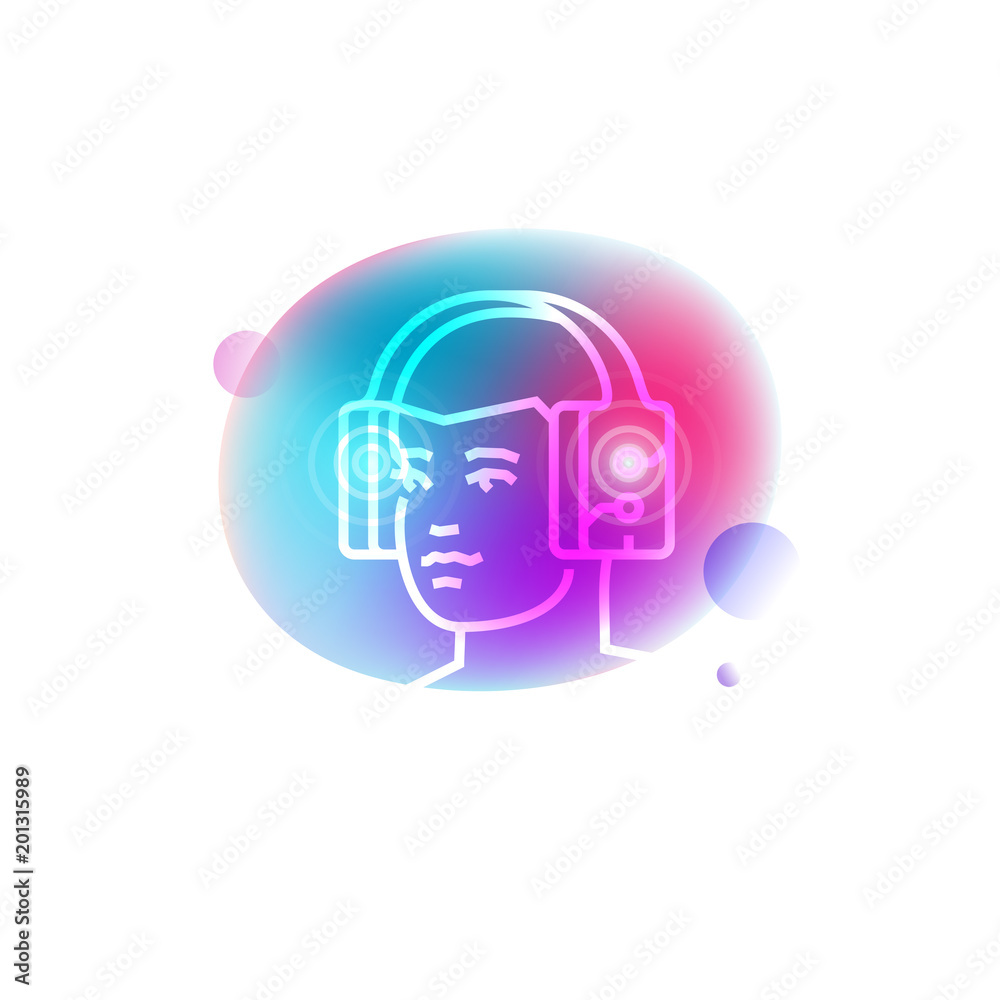 Smart headphones neon icon