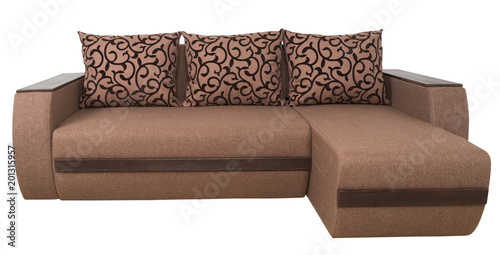 Brown sofa isolated on a white background.