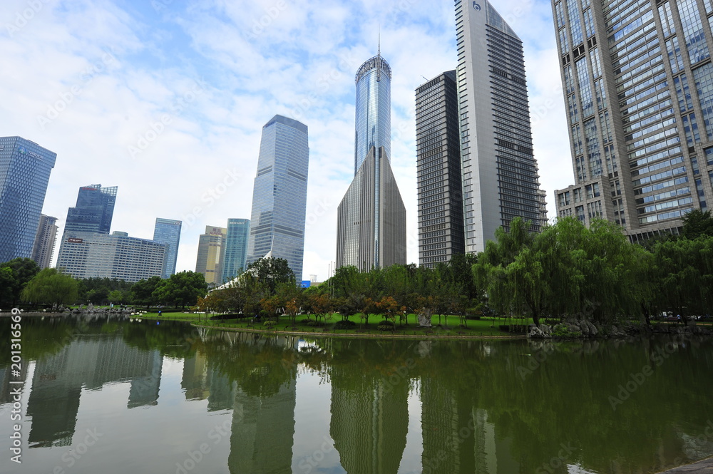 Fototapeta premium In 2015 in Shanghai, China, on September 24th world financial center skyscrapers in lujiazui group.