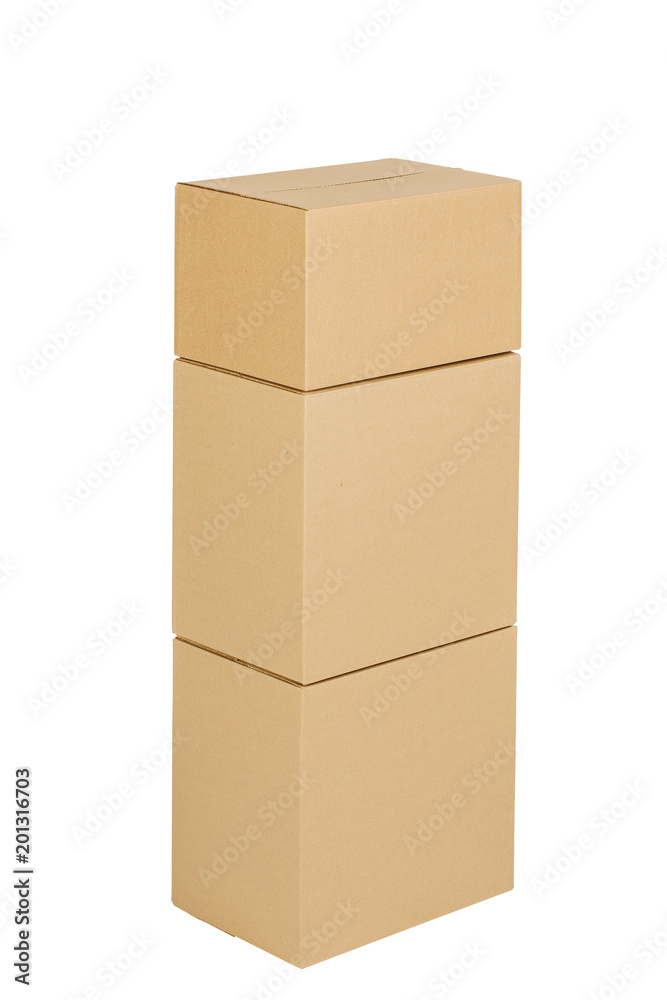 Fototapeta premium Pile of cardboard boxes on a white background