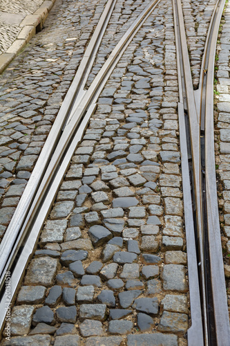 Lisbon high slope street with rail fork