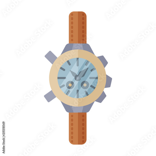 Hand Watches for tourism in modern flat style without outline. Attribute of traveller and tourist. Forest equipment for time and navigation. Vector illustration