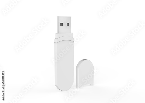 Blank white USB drive design mock up on isolated white background, 3d illustration