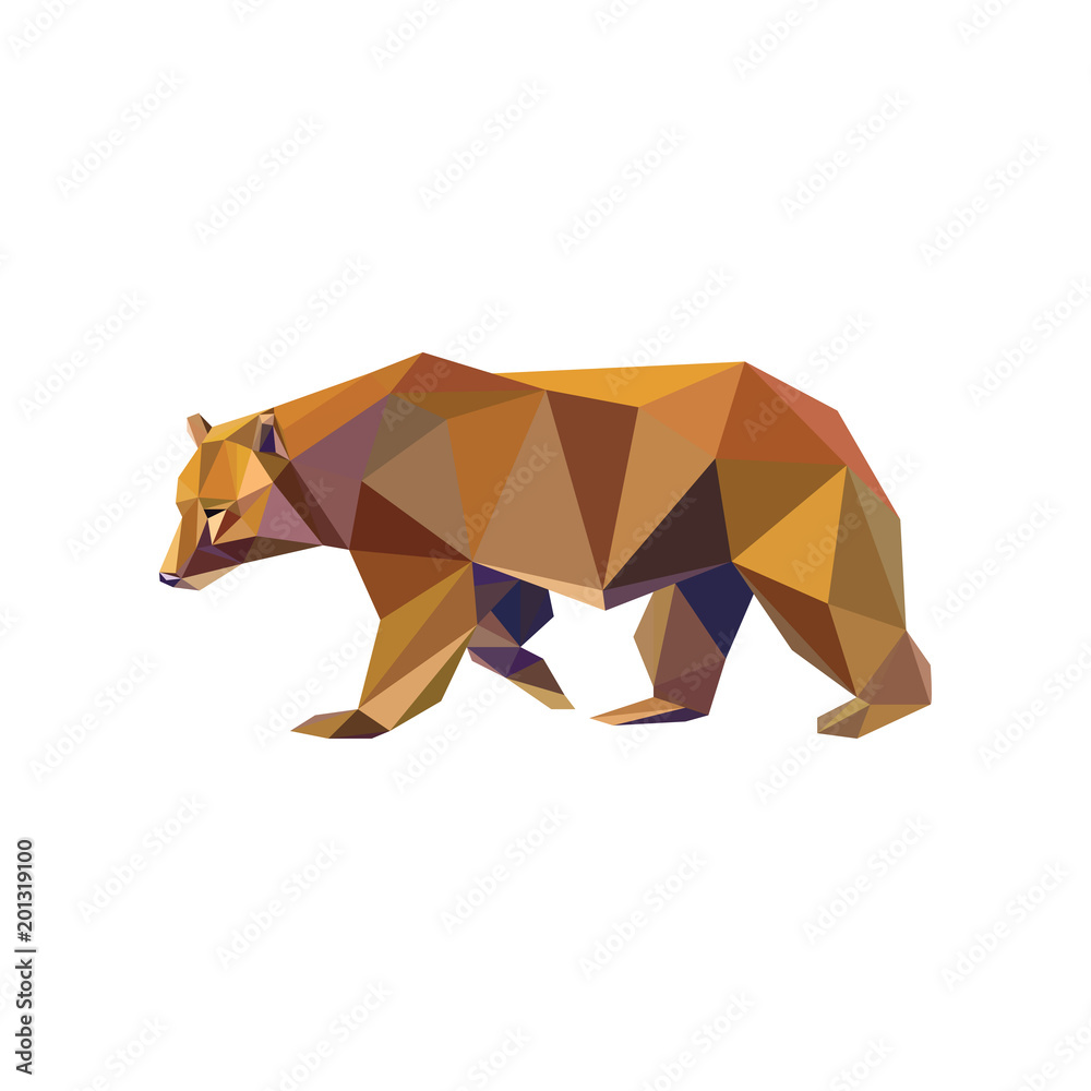 Wall murals Geometric low-poly bear banner. Abstract polygonal animal.  Isolated triangle bear on white background. 