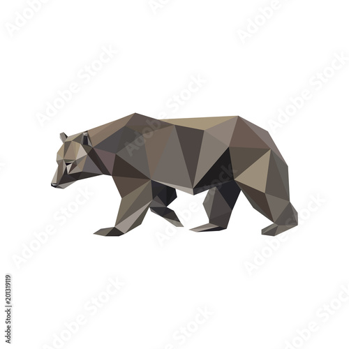 Geometric low-poly bear banner. Abstract polygonal animal. Isolated triangle bear on white background. 