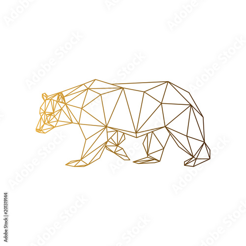 Geometric low-poly bear banner. Abstract outline polygonal animal. Isolated triangle bear on white background. Golden gradient