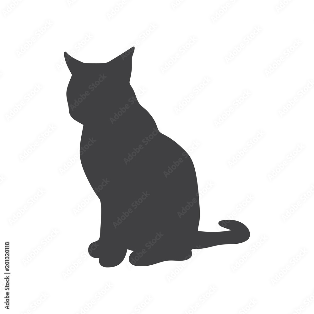 Black silhouette of a sitting cat. Vector illustration. Shadow.