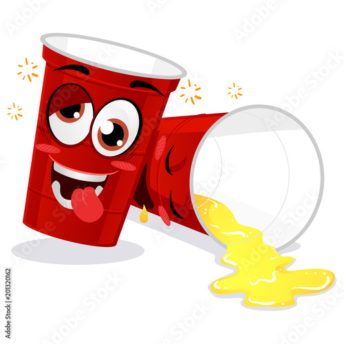 Illustration of Two Red Plastic Beer Pong Cup Feeling Drunk Mascot