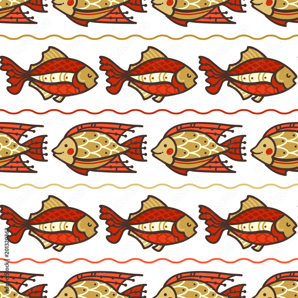 Vector seamless sea fish pattern.