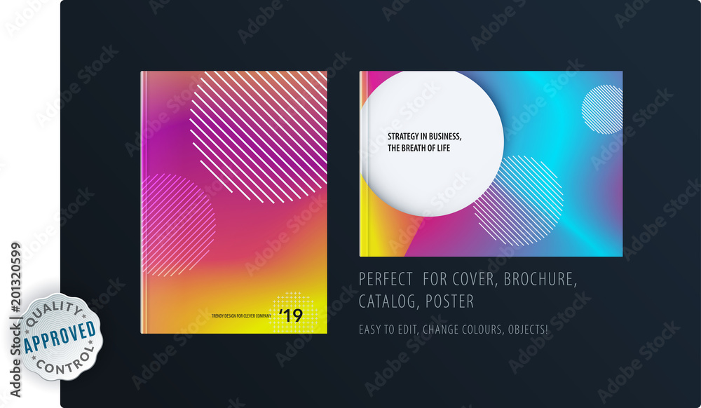 Fototapeta premium Abstract colourful graphic design of brochure in fluid liquid style with blurred smooth background. Set