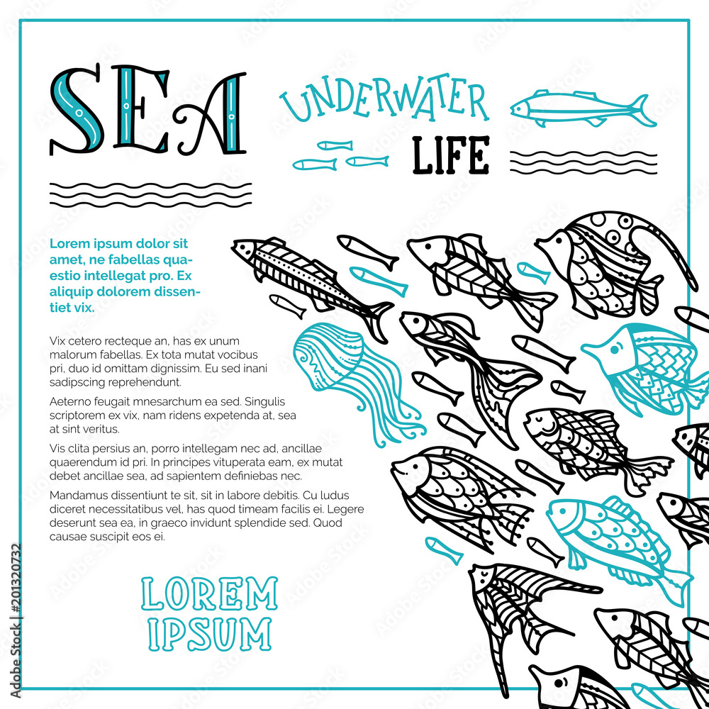 Obraz premium Vector sea underwater life background.