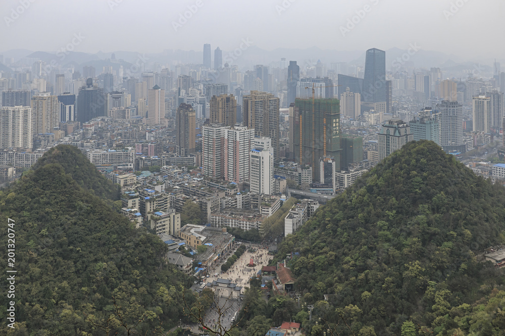 Cityscape of Guiyang at noon, Guizhou Province, China.