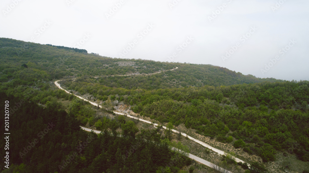 Aerial View Of Dirty Curve Road In The Mountains