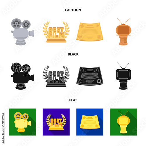 Silver camera. A bronze prize in the form of a TV and other types of prizes.Movie award,sset collection icons in cartoon,black,flat style vector symbol stock illustration web. photo