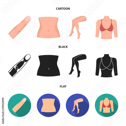 Finger, female feet, female, bust. Part of the body set collection icons in cartoon,black,flat style vector symbol stock illustration web.
